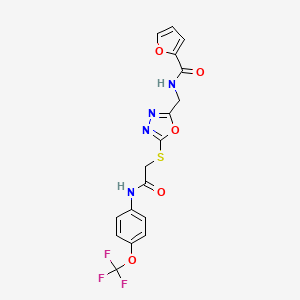 molecular formula C17H13F3N4O5S B2950815 N-[[5-[2-oxo-2-[4-(trifluoromethoxy)anilino]ethyl]sulfanyl-1,3,4-oxadiazol-2-yl]methyl]furan-2-carboxamide CAS No. 851862-30-1