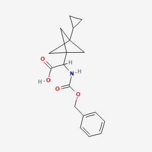 molecular formula C18H21NO4 B2950826 2-(3-Cyclopropyl-1-bicyclo[1.1.1]pentanyl)-2-(phenylmethoxycarbonylamino)acetic acid CAS No. 2287259-74-7