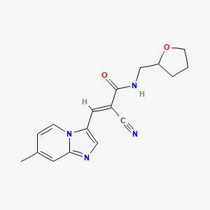 molecular formula C17H18N4O2 B2950840 (E)-2-Cyano-3-(7-methylimidazo[1,2-a]pyridin-3-yl)-N-(oxolan-2-ylmethyl)prop-2-enamide CAS No. 1436369-77-5