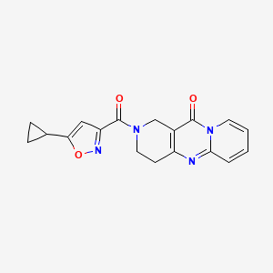 molecular formula C18H16N4O3 B2950843 2-(5-cyclopropylisoxazole-3-carbonyl)-3,4-dihydro-1H-dipyrido[1,2-a:4',3'-d]pyrimidin-11(2H)-one CAS No. 2034412-81-0