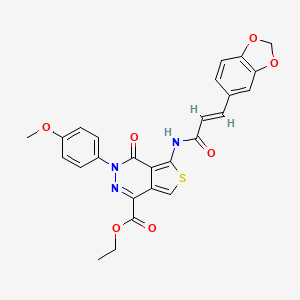 molecular formula C26H21N3O7S B2950844 (E)-ethyl 5-(3-(benzo[d][1,3]dioxol-5-yl)acrylamido)-3-(4-methoxyphenyl)-4-oxo-3,4-dihydrothieno[3,4-d]pyridazine-1-carboxylate CAS No. 851952-27-7