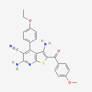 molecular formula C24H20N4O3S B2950871 3,6-Diamino-4-(4-ethoxyphenyl)-2-(4-methoxybenzoyl)thieno[2,3-b]pyridine-5-carbonitrile CAS No. 361477-82-9