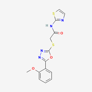 molecular formula C14H12N4O3S2 B2950875 2-[[5-(2-methoxyphenyl)-1,3,4-oxadiazol-2-yl]sulfanyl]-N-(1,3-thiazol-2-yl)acetamide CAS No. 850936-91-3