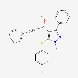 molecular formula C25H19ClN2OS B2950881 1-{5-[(4-chlorophenyl)sulfanyl]-1-methyl-3-phenyl-1H-pyrazol-4-yl}-3-phenylprop-2-yn-1-ol CAS No. 318949-11-0
