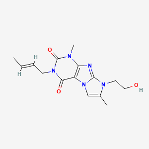 molecular formula C15H19N5O3 B2950890 (E)-3-(but-2-en-1-yl)-8-(2-hydroxyethyl)-1,7-dimethyl-1H-imidazo[2,1-f]purine-2,4(3H,8H)-dione CAS No. 915872-47-8