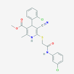 molecular formula C23H19Cl2N3O3S B2950906 Methyl 6-[2-(3-chloroanilino)-2-oxoethyl]sulfanyl-4-(2-chlorophenyl)-5-cyano-2-methyl-1,4-dihydropyridine-3-carboxylate CAS No. 370856-32-9