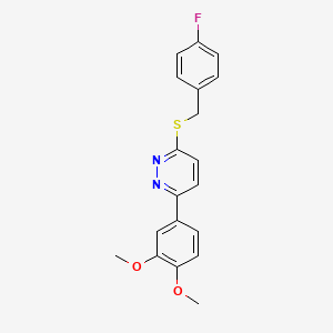 molecular formula C19H17FN2O2S B2950933 3-(3,4-Dimethoxyphenyl)-6-((4-fluorobenzyl)thio)pyridazine CAS No. 872688-78-3