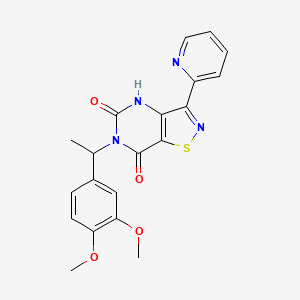 molecular formula C20H18N4O4S B2950941 6-[1-(3,4-dimethoxyphenyl)ethyl]-3-(pyridin-2-yl)-4H,5H,6H,7H-[1,2]thiazolo[4,5-d]pyrimidine-5,7-dione CAS No. 1251598-45-4