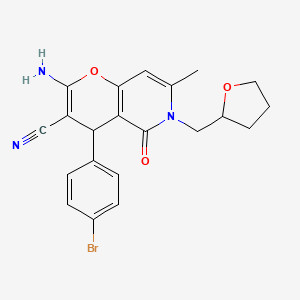 molecular formula C21H20BrN3O3 B2950948 2-amino-4-(4-bromophenyl)-7-methyl-5-oxo-6-(tetrahydrofuran-2-ylmethyl)-5,6-dihydro-4H-pyrano[3,2-c]pyridine-3-carbonitrile CAS No. 638139-24-9