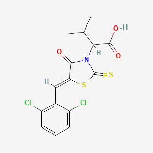 molecular formula C15H13Cl2NO3S2 B2950950 2-[(5Z)-5-[(2,6-dichlorophenyl)methylidene]-4-oxo-2-sulfanylidene-1,3-thiazolidin-3-yl]-3-methylbutanoic acid CAS No. 300378-85-2