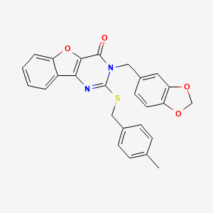 molecular formula C26H20N2O4S B2950957 3-(1,3-benzodioxol-5-ylmethyl)-2-[(4-methylbenzyl)sulfanyl][1]benzofuro[3,2-d]pyrimidin-4(3H)-one CAS No. 1291860-20-2