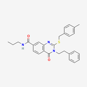 molecular formula C28H29N3O2S B2950961 2-((4-methylbenzyl)thio)-4-oxo-3-phenethyl-N-propyl-3,4-dihydroquinazoline-7-carboxamide CAS No. 1115485-58-9