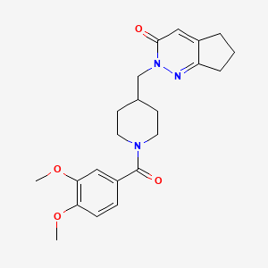 molecular formula C22H27N3O4 B2950968 2-[[1-(3,4-Dimethoxybenzoyl)piperidin-4-yl]methyl]-6,7-dihydro-5H-cyclopenta[c]pyridazin-3-one CAS No. 2379997-19-8
