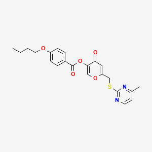 molecular formula C22H22N2O5S B2950988 6-(((4-methylpyrimidin-2-yl)thio)methyl)-4-oxo-4H-pyran-3-yl 4-butoxybenzoate CAS No. 877635-64-8