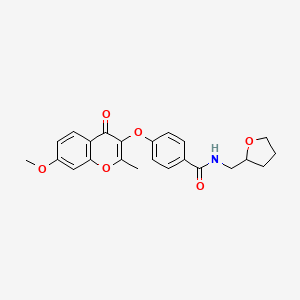 molecular formula C23H23NO6 B2951002 4-((7-methoxy-2-methyl-4-oxo-4H-chromen-3-yl)oxy)-N-((tetrahydrofuran-2-yl)methyl)benzamide CAS No. 946236-51-7