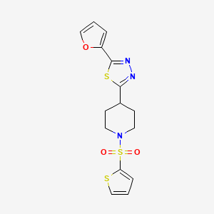 molecular formula C15H15N3O3S3 B2951006 2-(Furan-2-yl)-5-(1-(thiophen-2-ylsulfonyl)piperidin-4-yl)-1,3,4-thiadiazole CAS No. 1226448-70-9