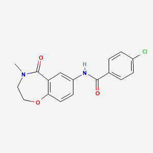 molecular formula C17H15ClN2O3 B2951013 4-chloro-N-(4-methyl-5-oxo-2,3,4,5-tetrahydrobenzo[f][1,4]oxazepin-7-yl)benzamide CAS No. 921995-18-8