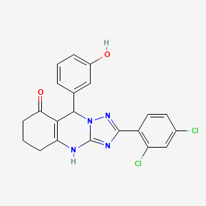 molecular formula C21H16Cl2N4O2 B2951028 2-(2,4-dichlorophenyl)-9-(3-hydroxyphenyl)-5,6,7,9-tetrahydro-[1,2,4]triazolo[5,1-b]quinazolin-8(4H)-one CAS No. 539849-52-0