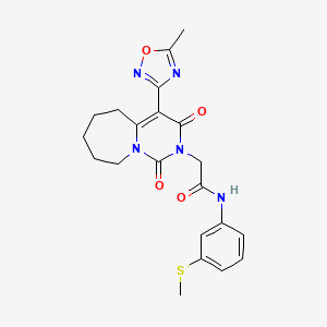 molecular formula C21H23N5O4S B2951035 2-[4-(5-methyl-1,2,4-oxadiazol-3-yl)-1,3-dioxo-3,5,6,7,8,9-hexahydropyrimido[1,6-a]azepin-2(1H)-yl]-N-[3-(methylthio)phenyl]acetamide CAS No. 1775444-74-0