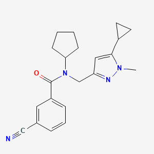 molecular formula C21H24N4O B2951039 3-cyano-N-cyclopentyl-N-((5-cyclopropyl-1-methyl-1H-pyrazol-3-yl)methyl)benzamide CAS No. 1798639-28-7