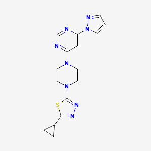 molecular formula C16H18N8S B2951078 2-Cyclopropyl-5-[4-(6-pyrazol-1-ylpyrimidin-4-yl)piperazin-1-yl]-1,3,4-thiadiazole CAS No. 2415522-56-2