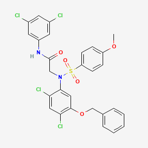 molecular formula C28H22Cl4N2O5S B2951091 2-{5-(benzyloxy)-2,4-dichloro[(4-methoxyphenyl)sulfonyl]anilino}-N-(3,5-dichlorophenyl)acetamide CAS No. 338961-78-7