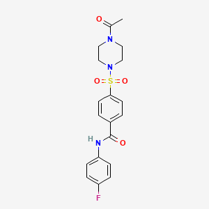 molecular formula C19H20FN3O4S B2951106 4-(4-acetylpiperazin-1-yl)sulfonyl-N-(4-fluorophenyl)benzamide CAS No. 898657-16-4