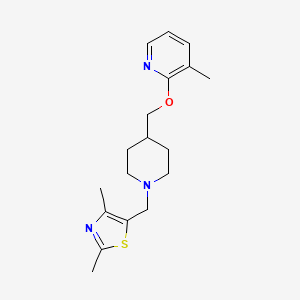 molecular formula C18H25N3OS B2951139 2,4-Dimethyl-5-[[4-[(3-methylpyridin-2-yl)oxymethyl]piperidin-1-yl]methyl]-1,3-thiazole CAS No. 2379994-57-5