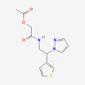 molecular formula C13H15N3O3S B2951156 2-((2-(1H-pyrazol-1-yl)-2-(thiophen-3-yl)ethyl)amino)-2-oxoethyl acetate CAS No. 2034340-96-8