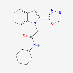 molecular formula C18H20N4O2 B2951173 2-(2-(1,3,4-oxadiazol-2-yl)-1H-indol-1-yl)-N-cyclohexylacetamide CAS No. 955602-64-9