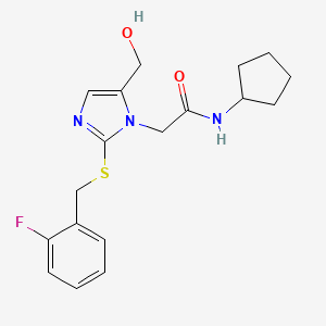 molecular formula C18H22FN3O2S B2951211 N-cyclopentyl-2-(2-((2-fluorobenzyl)thio)-5-(hydroxymethyl)-1H-imidazol-1-yl)acetamide CAS No. 921885-38-3