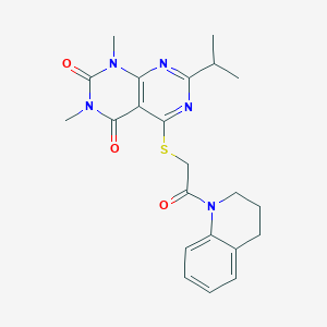 molecular formula C22H25N5O3S B2951231 5-((2-(3,4-dihydroquinolin-1(2H)-yl)-2-oxoethyl)thio)-7-isopropyl-1,3-dimethylpyrimido[4,5-d]pyrimidine-2,4(1H,3H)-dione CAS No. 863002-60-2