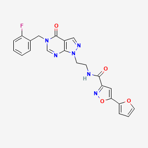 molecular formula C22H17FN6O4 B2951248 N-(2-(5-(2-fluorobenzyl)-4-oxo-4,5-dihydro-1H-pyrazolo[3,4-d]pyrimidin-1-yl)ethyl)-5-(furan-2-yl)isoxazole-3-carboxamide CAS No. 1171026-39-3
