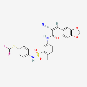 molecular formula C25H19F2N3O5S2 B2951260 (Z)-3-(1,3-Benzodioxol-5-yl)-2-cyano-N-[3-[[4-(difluoromethylsulfanyl)phenyl]sulfamoyl]-4-methylphenyl]prop-2-enamide CAS No. 380465-52-1