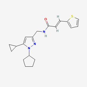 molecular formula C19H23N3OS B2951288 (E)-N-((1-cyclopentyl-5-cyclopropyl-1H-pyrazol-3-yl)methyl)-3-(thiophen-2-yl)acrylamide CAS No. 1448140-61-1