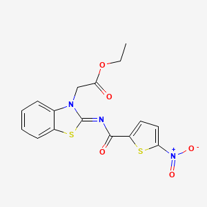 Ethyl 2-[2-(5-nitrothiophene-2-carbonyl)imino-1,3-benzothiazol-3-yl]acetate