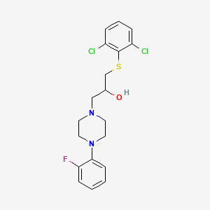 molecular formula C19H21Cl2FN2OS B2951300 1-[(2,6-Dichlorophenyl)sulfanyl]-3-[4-(2-fluorophenyl)piperazino]-2-propanol CAS No. 338421-86-6