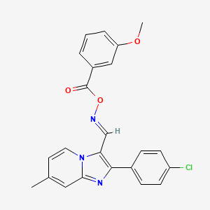 molecular formula C23H18ClN3O3 B2951303 (E)-{[2-(4-chlorophenyl)-7-methylimidazo[1,2-a]pyridin-3-yl]methylidene}amino 3-methoxybenzoate CAS No. 478257-23-7