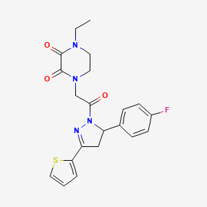 1-ethyl-4-(2-(5-(4-fluorophenyl)-3-(thiophen-2-yl)-4,5-dihydro-1H-pyrazol-1-yl)-2-oxoethyl)piperazine-2,3-dione
