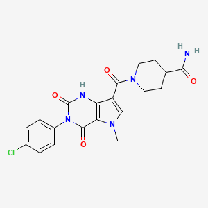molecular formula C20H20ClN5O4 B2951358 1-(3-(4-chlorophenyl)-5-methyl-2,4-dioxo-2,3,4,5-tetrahydro-1H-pyrrolo[3,2-d]pyrimidine-7-carbonyl)piperidine-4-carboxamide CAS No. 921533-48-4