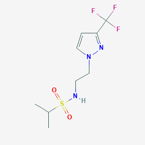 molecular formula C9H14F3N3O2S B2951418 N-(2-(3-(trifluoromethyl)-1H-pyrazol-1-yl)ethyl)propane-2-sulfonamide CAS No. 1448035-75-3