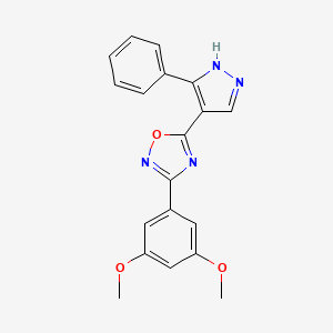 molecular formula C19H16N4O3 B2951419 3-(3,5-dimethoxyphenyl)-5-(3-phenyl-1H-pyrazol-4-yl)-1,2,4-oxadiazole CAS No. 1251623-92-3