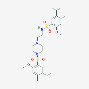 molecular formula C28H43N3O6S2 B2951421 2-methoxy-N-(2-{4-[2-methoxy-4-methyl-5-(propan-2-yl)benzenesulfonyl]piperazin-1-yl}ethyl)-4-methyl-5-(propan-2-yl)benzene-1-sulfonamide CAS No. 2361749-43-9
