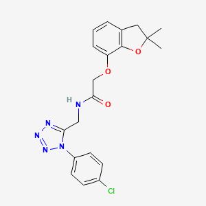 molecular formula C20H20ClN5O3 B2951422 N-((1-(4-chlorophenyl)-1H-tetrazol-5-yl)methyl)-2-((2,2-dimethyl-2,3-dihydrobenzofuran-7-yl)oxy)acetamide CAS No. 921143-49-9