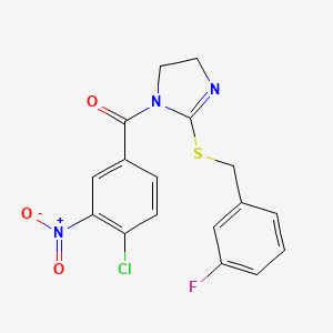 molecular formula C17H13ClFN3O3S B2951423 (4-chloro-3-nitrophenyl)(2-((3-fluorobenzyl)thio)-4,5-dihydro-1H-imidazol-1-yl)methanone CAS No. 892478-29-4
