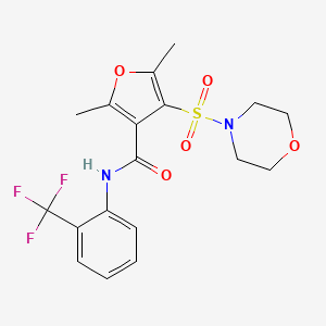 molecular formula C18H19F3N2O5S B2951424 2,5-dimethyl-4-(morpholinosulfonyl)-N-(2-(trifluoromethyl)phenyl)furan-3-carboxamide CAS No. 1207007-13-3