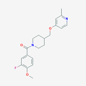 molecular formula C20H23FN2O3 B2951431 (3-Fluoro-4-methoxyphenyl)-[4-[(2-methylpyridin-4-yl)oxymethyl]piperidin-1-yl]methanone CAS No. 2379993-50-5