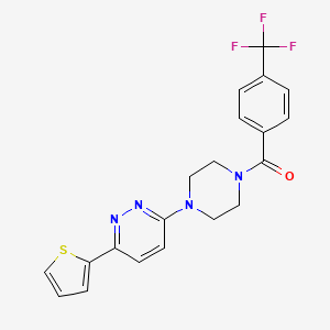 molecular formula C20H17F3N4OS B2951433 (4-(6-(Thiophen-2-yl)pyridazin-3-yl)piperazin-1-yl)(4-(trifluoromethyl)phenyl)methanone CAS No. 923233-81-2