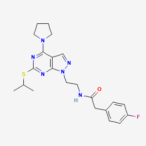 2-(4-fluorophenyl)-N-(2-(6-(isopropylthio)-4-(pyrrolidin-1-yl)-1H-pyrazolo[3,4-d]pyrimidin-1-yl)ethyl)acetamide