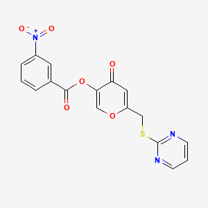 molecular formula C17H11N3O6S B2951478 [4-Oxo-6-(pyrimidin-2-ylsulfanylmethyl)pyran-3-yl] 3-nitrobenzoate CAS No. 877636-39-0